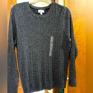 Kim Rogers Sweater Women's Large Black glitter Pullover Cable Knit Crew NWT